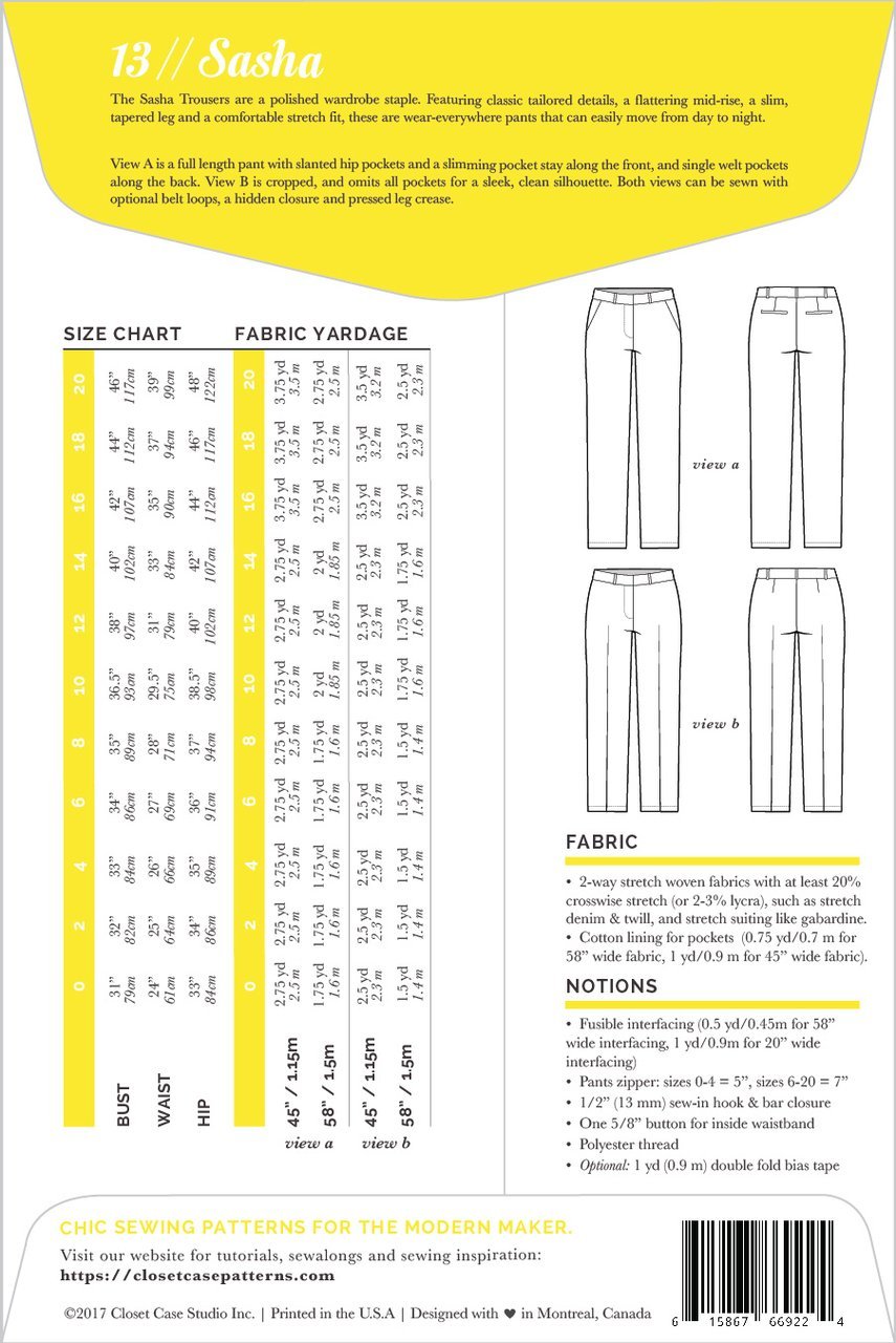 Sasha Trouser Pattern - Closet Core Patterns - Simplifi Fabric