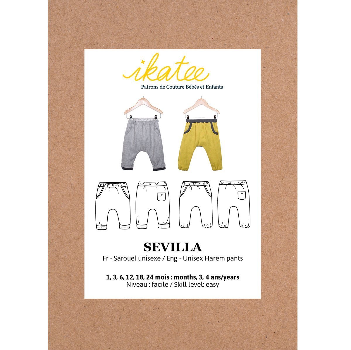 Sevilla Unisex Harem Pants Sewing Pattern - Baby 1M/4Y - Ikatee - Simplifi Fabric