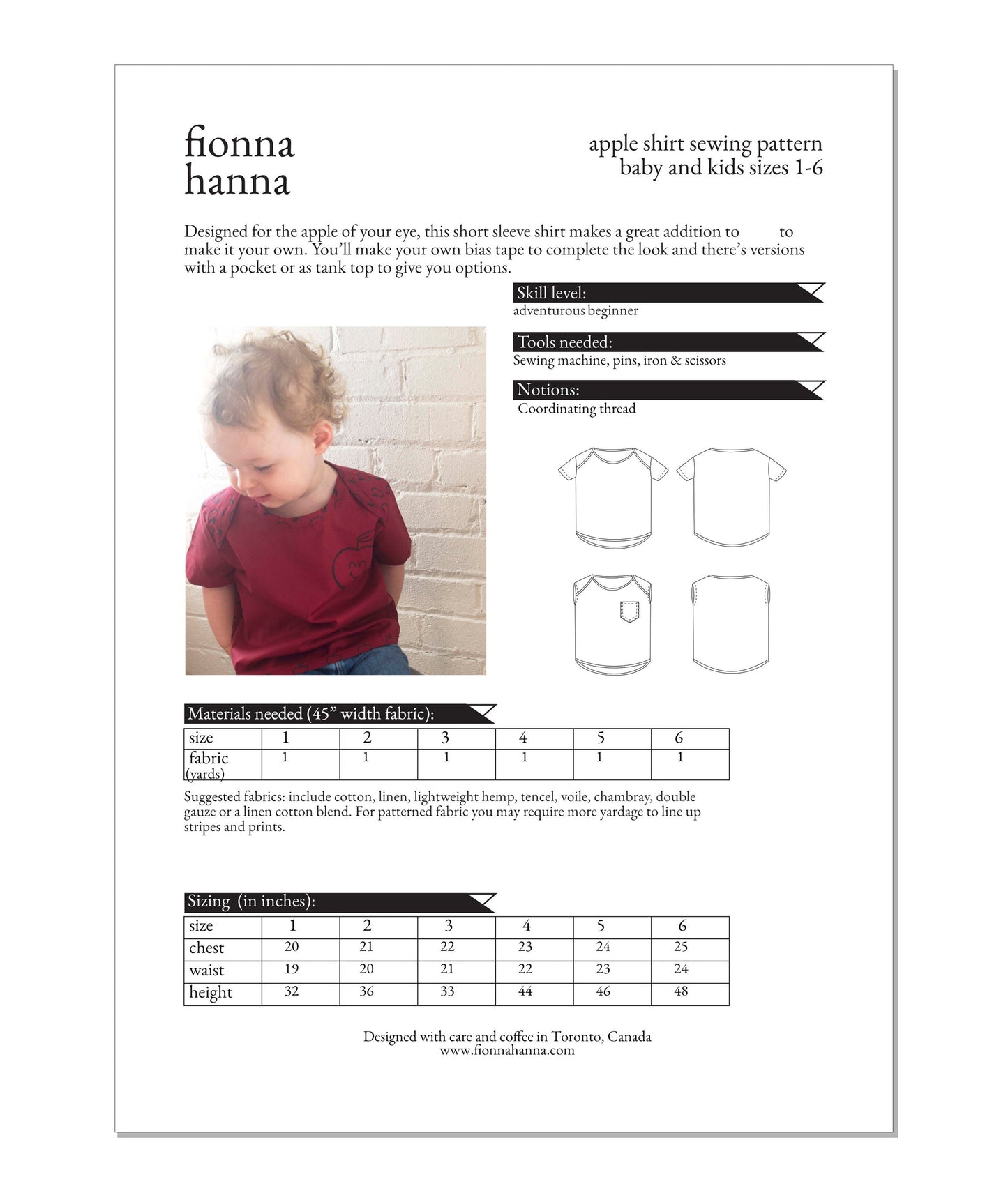 Apple Shirt Childrens Sewing Pattern - Fiona Hanna