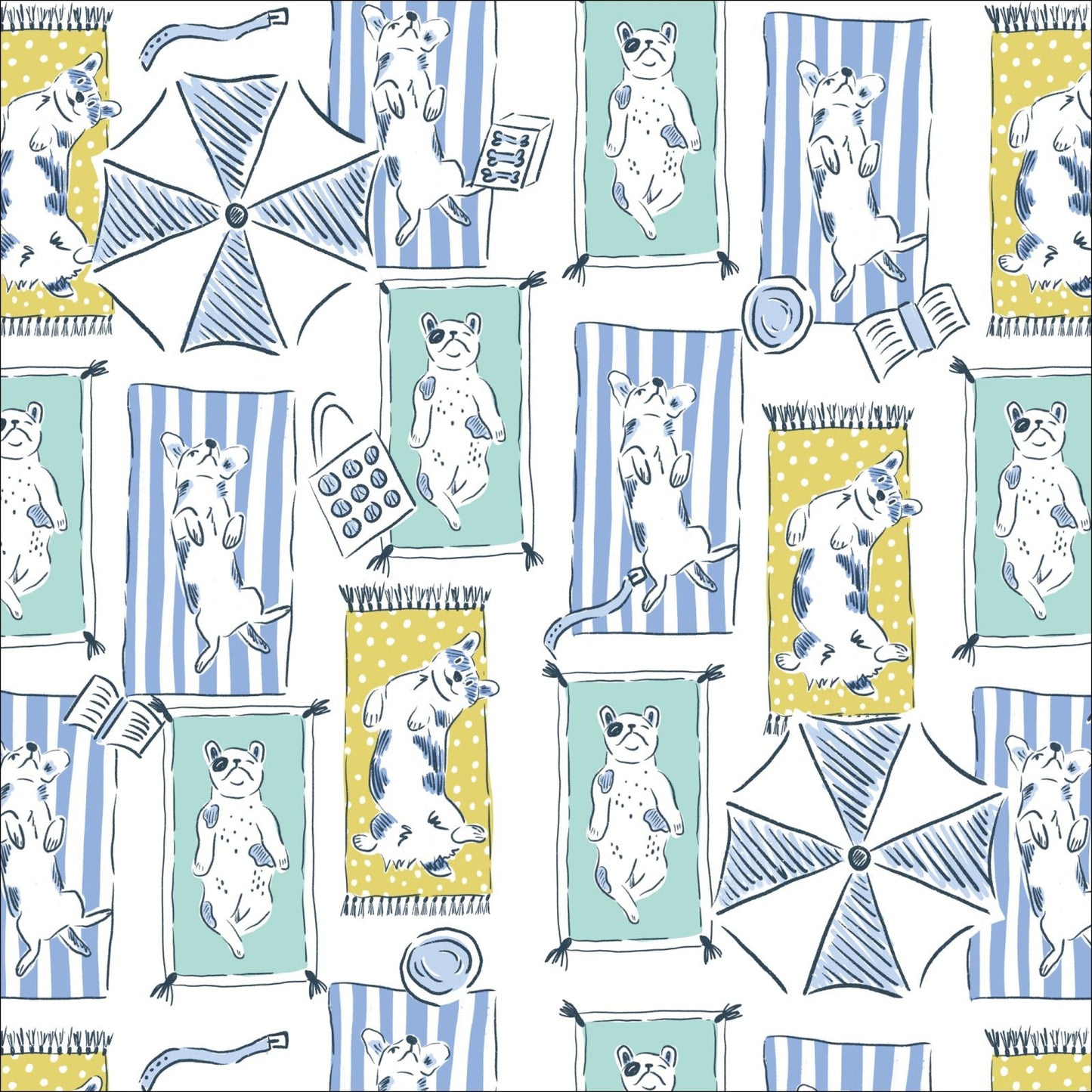 Sunbathing Pups - Dog Days Of Summer - Krissy Mast - Cloud 9 Fabrics - Poplin - Simplifi Fabric