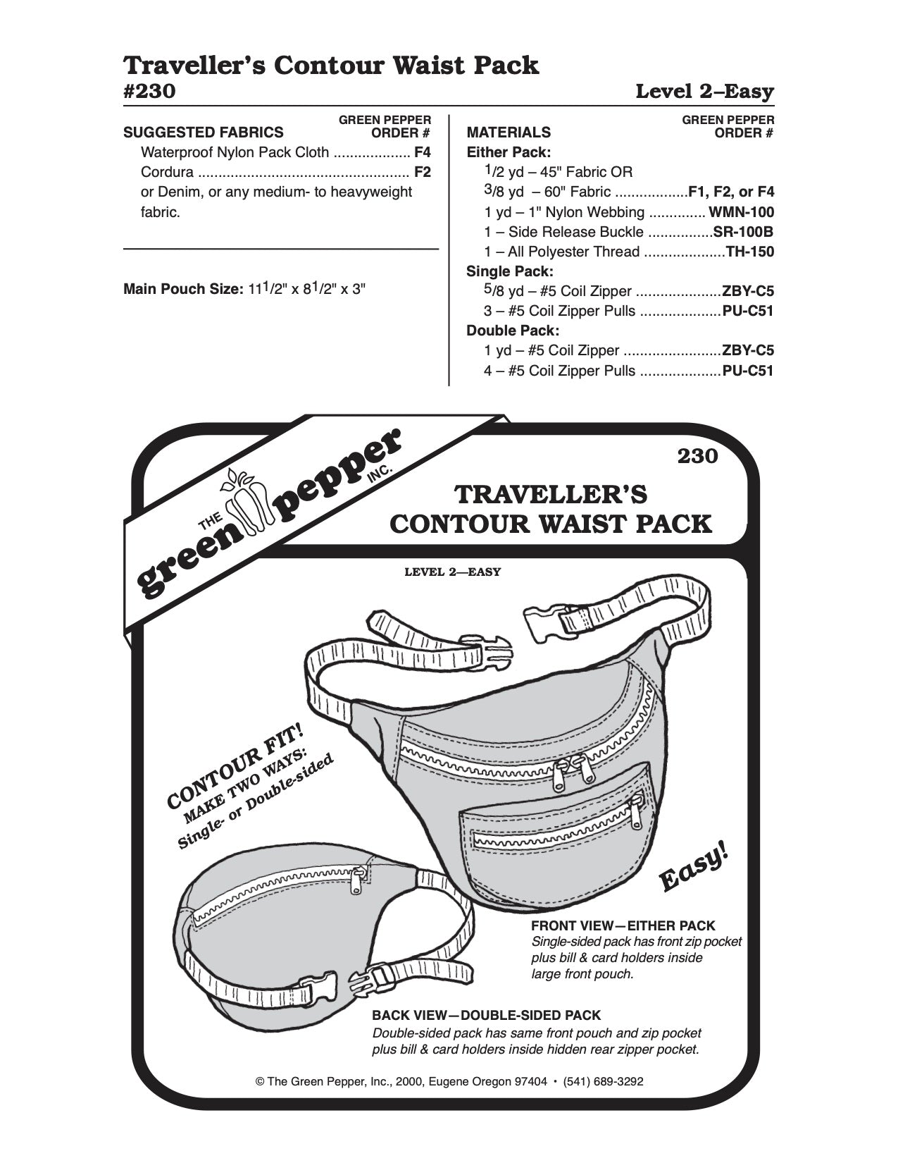 Traveller’s Contour Waist Pack / Fanny Pack PDF Pattern - 230 - The Green Pepper Patterns - Simplifi Fabric