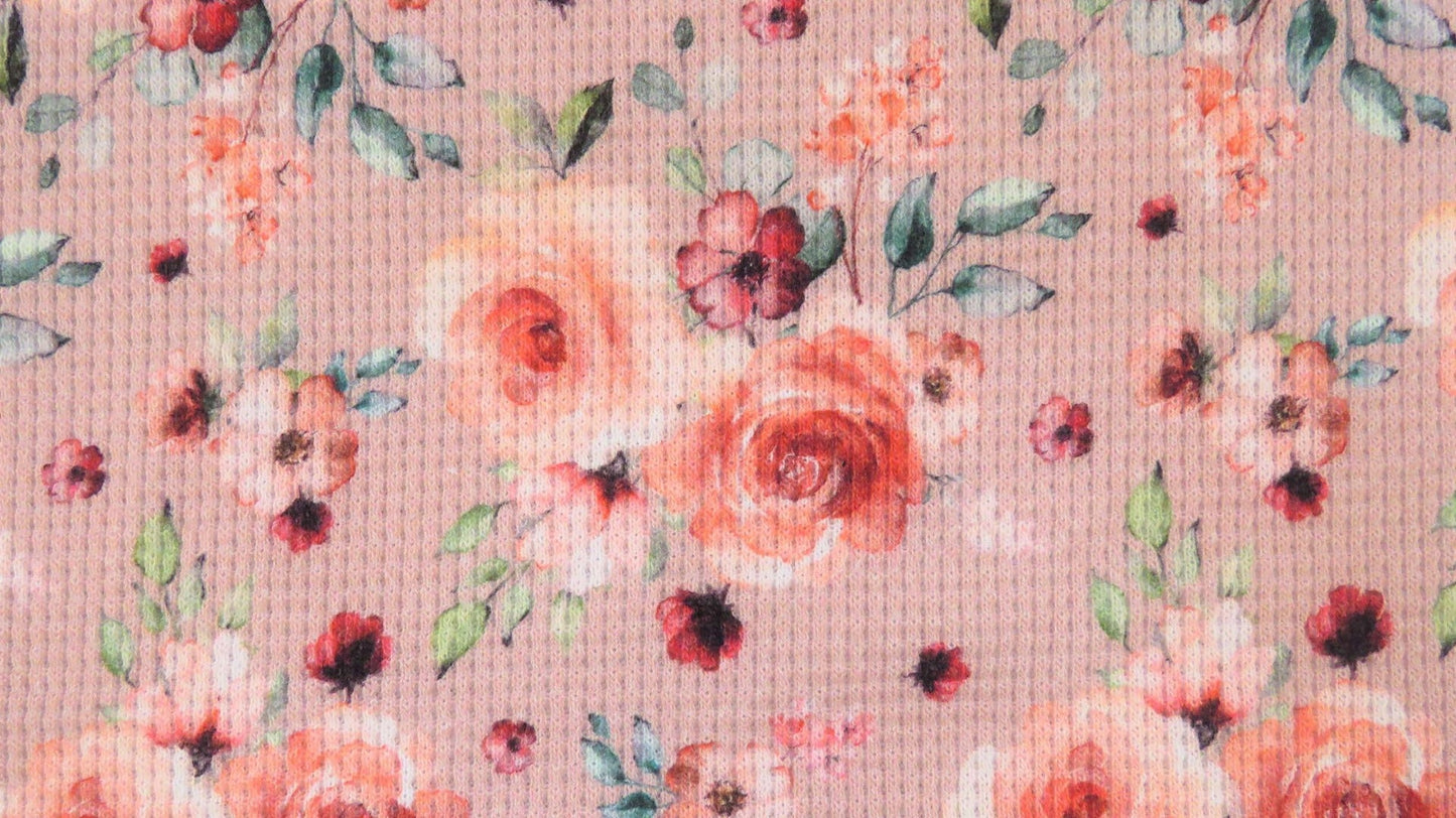 Waffle Jersey Digital Roses - European Import - Oeko - Tex® - Old Rose - Simplifi Fabric