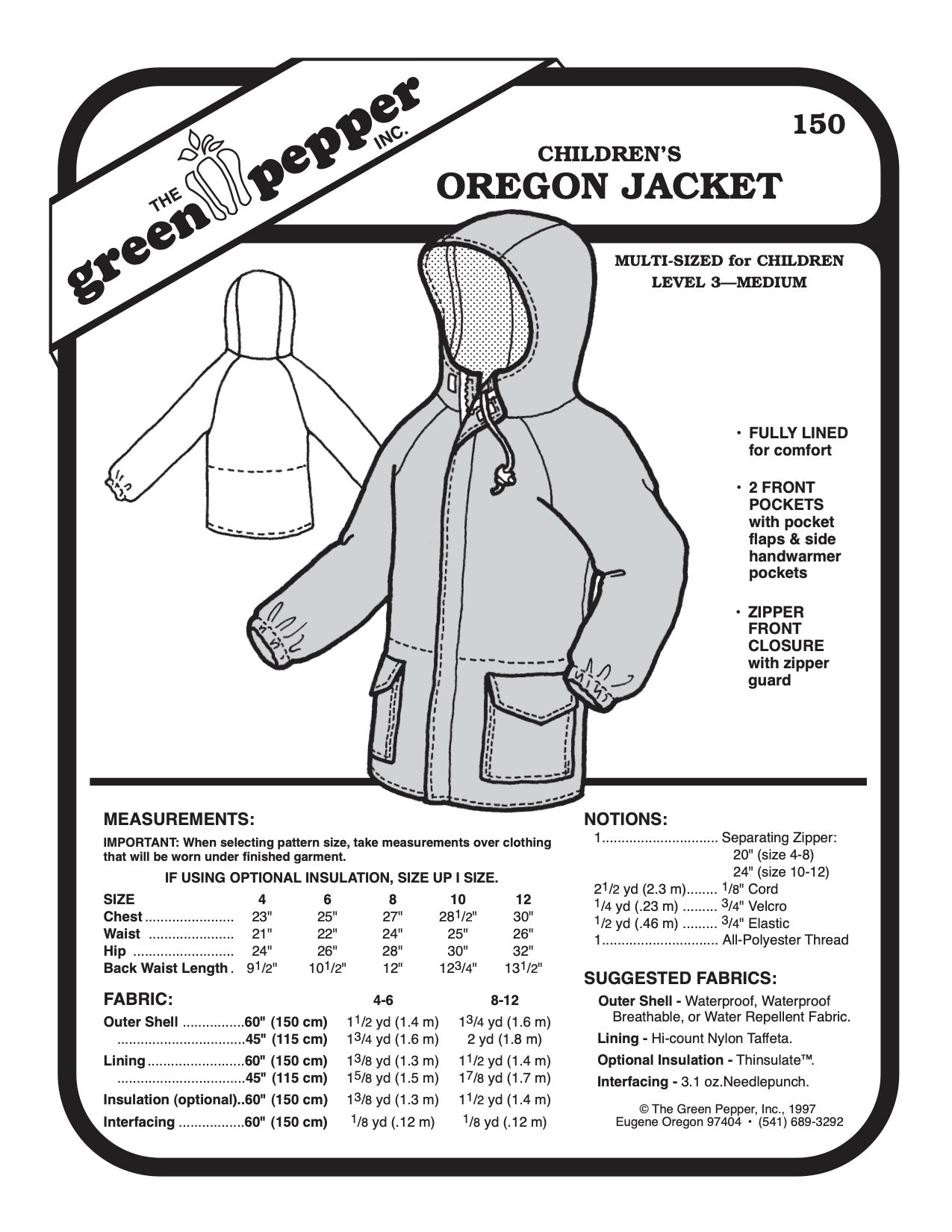 Kid’s Oregon Jacket Pattern - 150 - The Green Pepper Patterns