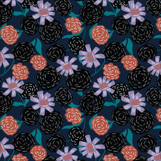 Black Marigolds - Mystery At Moonstone Manor - Tara Reed - Cloud 9 Fabrics - Poplin