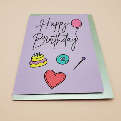 "HAPPY BIRTHDAY" Sewing Themed Greeting Card - Sew Anonymous