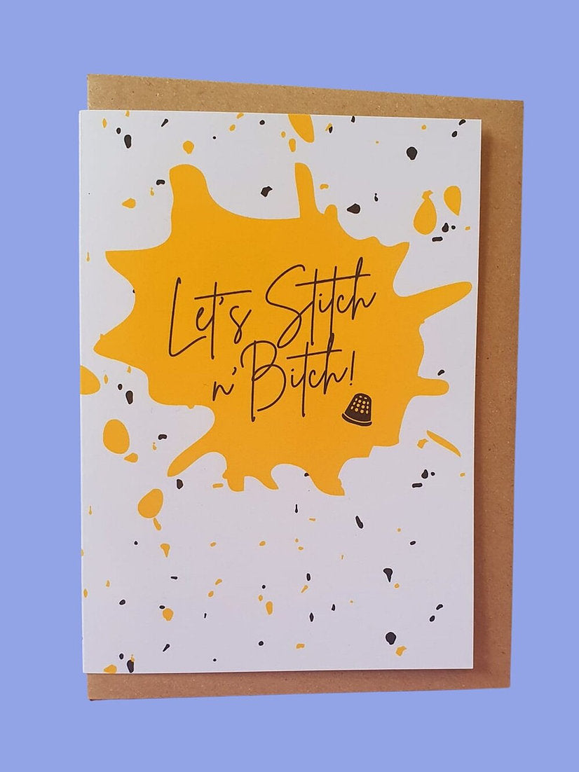 "LET'S STITCH N' BITCH" Sewing Themed Greeting Card - Sew Anonymous