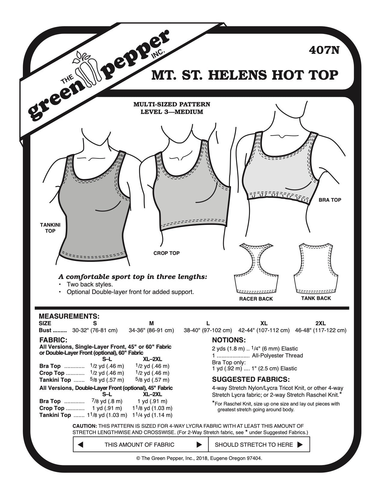 Women’s Mt Saint Helens Hot Top Pattern - 407N - The Green Pepper Patterns