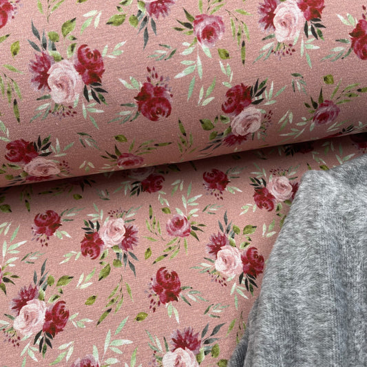 European Cotton Stretch Alpensweat - Romantic Roses - Oeko-Tex® - Old Rose