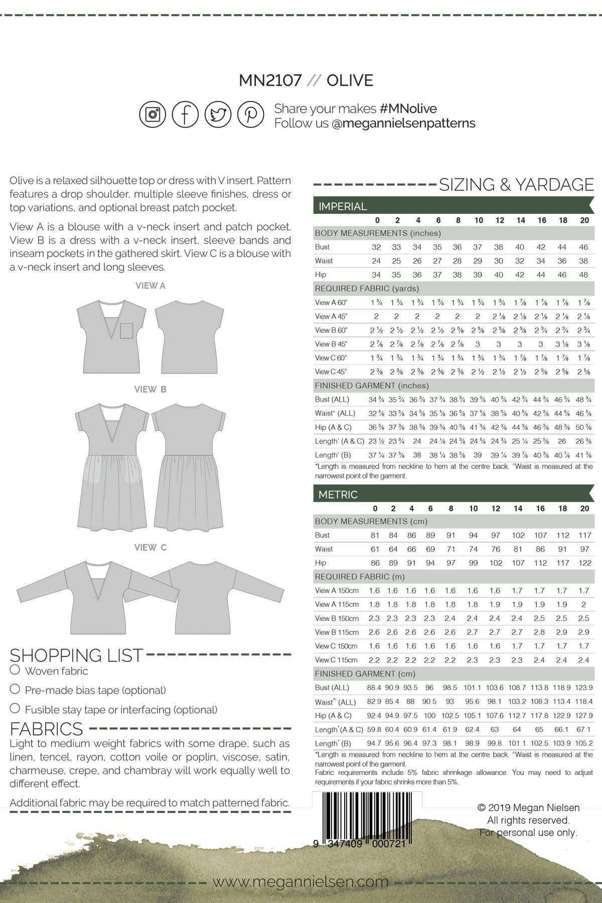 Olive Dress & Top - Megan Nielsen Patterns - Sewing Pattern – Simplifi  Fabric